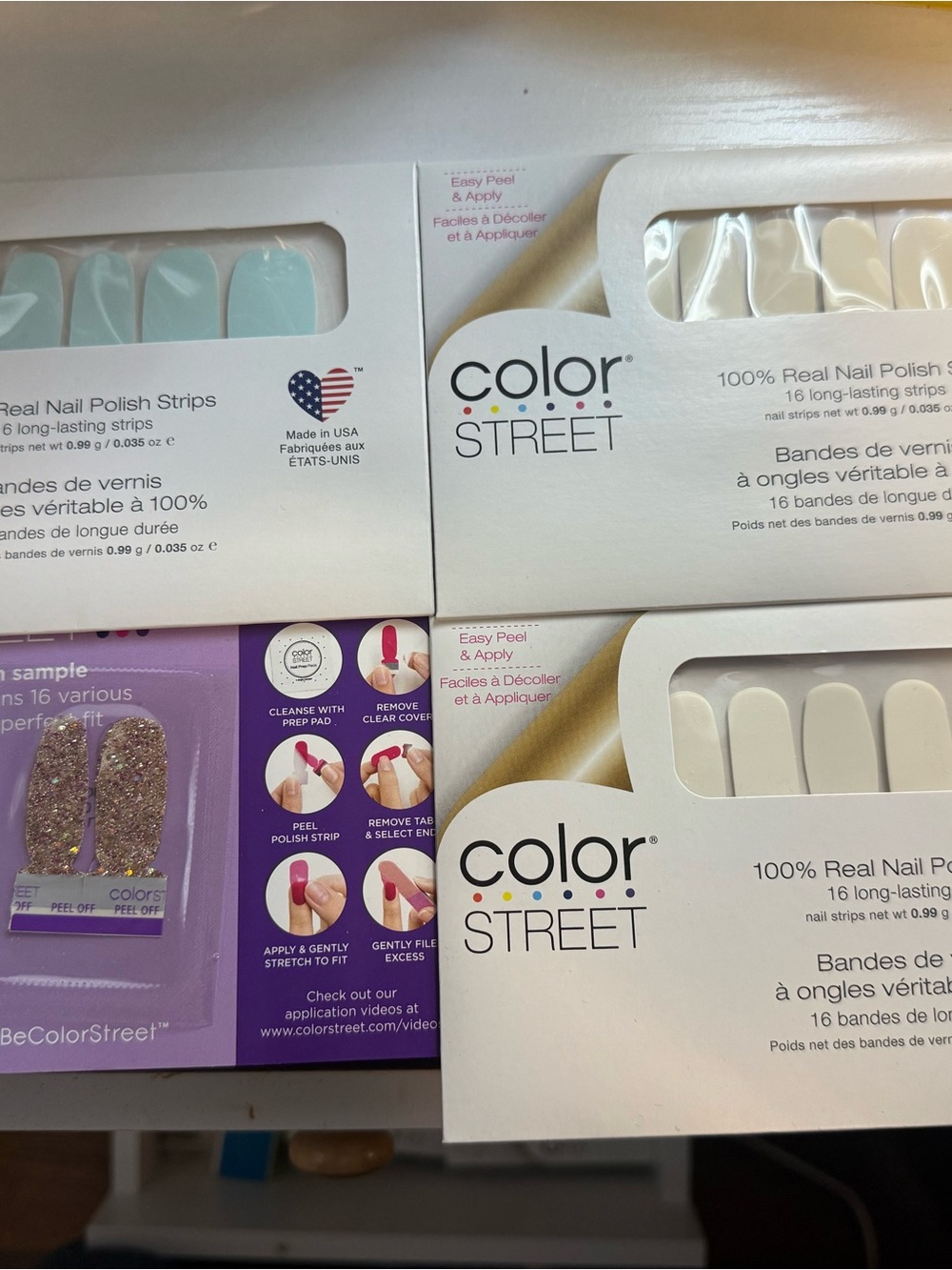 Color Street White Nail Polish Strips - Bright White & Glitter Accent